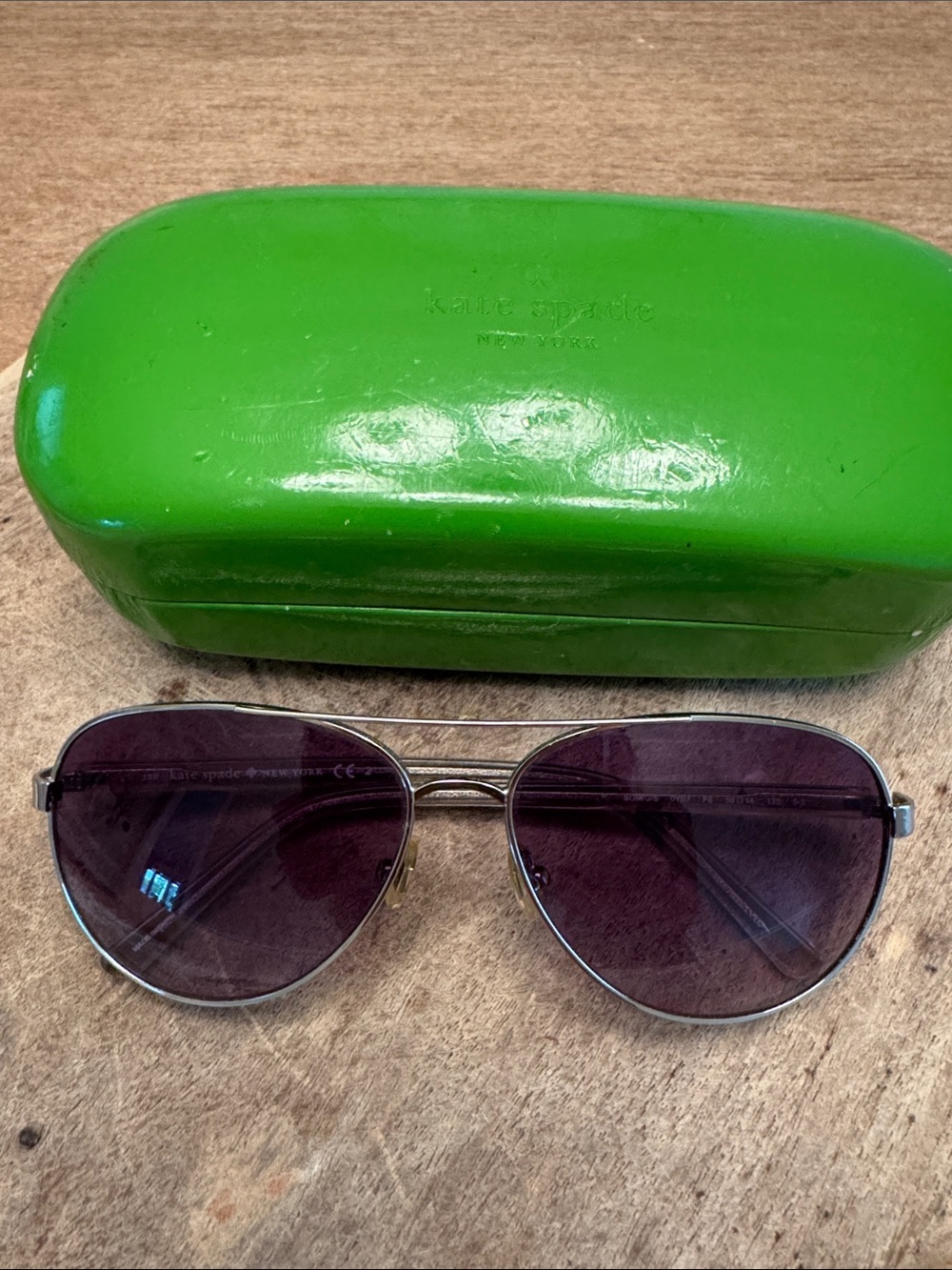 kate spade Aviator Sunglasses with Purple Lenses and Green Case